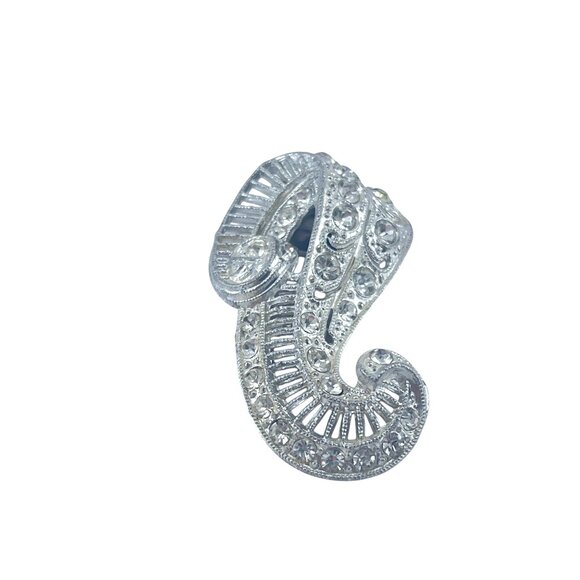 Antique Silver Tone Rhinestone Clip-On Dress Clip Art Deco Style 1 1/2" - Picture 8 of 8